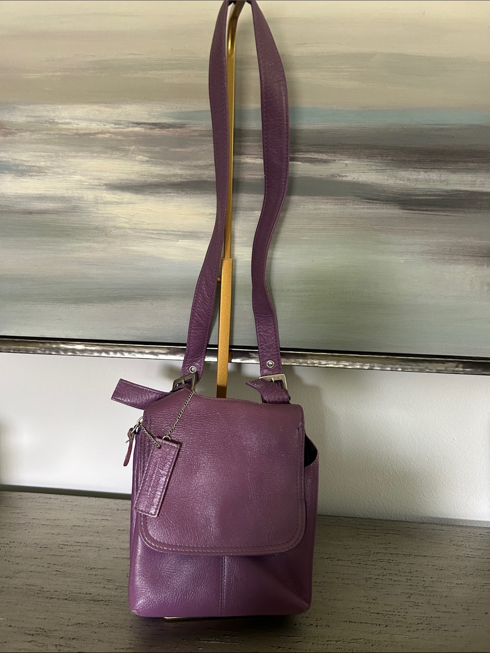 Clarita accessories Vintage purple Leather Crossbody Bag with Adjustable Strap